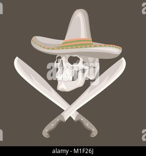 Le Mexique en crâne stylisé sombrero vector illustration style plat Illustration de Vecteur