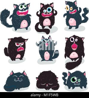 Doodle Cutest monster les chats. Collection d'éléments du vecteur. Animaux à rayures Illustration de Vecteur