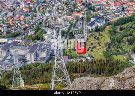 Ulriken télécabine à Bergen, Norvège. Vue superbe depuis le sommet de la colline. Banque D'Images