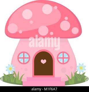 Maison de champignons, l'icône de style de dessin animé. Isolé sur fond blanc. Vector illustration. Illustration de Vecteur