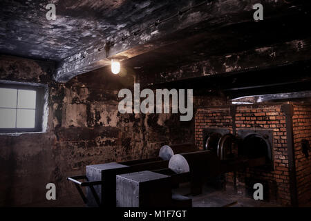 L'intérieur des fours crématoires à Auschwitz I bunker Holocaust Memorial Museum - Pologne Banque D'Images