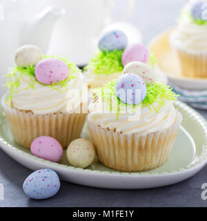 Easter cupcakes vanille et glaçage au fromage à la crème egg candy Banque D'Images