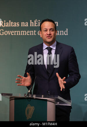 29/01/2018 référendum avortement. Photo Leo Varadkar Taoiseach a annoncé ce soir que le gouvernement a l'intention de tenir un référendum sur l'abrogation de la huitième modification avant la fin du mois de mai. Le référendum sera soumis à l'approbation de la Dail avec Varadkar dire ce soir que le Cabinet a convenu sur l'axe de ce soir. Photo : Eamonn Farrell/RollingNews.ie Banque D'Images