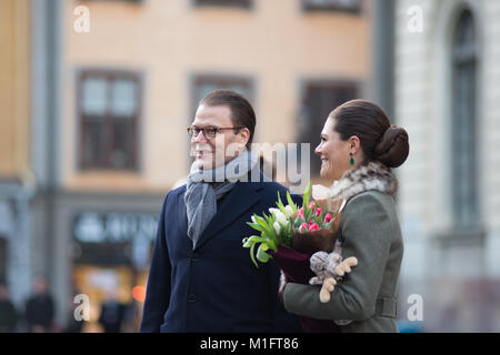 WStockholm, Suède, 30 janvier 2018. Le duc et la duchesse de Cambridge's Tour de Suède 30th-31th janvier,2018. Ici à Stortorget, Vieille Ville, Stockholm. /Alamy Live News Banque D'Images