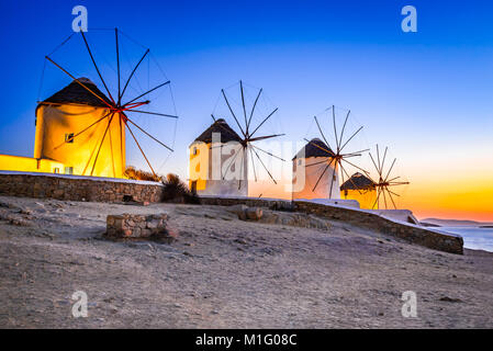 Mykonos, Grèce. Kato Mili sont célèbre moulin de l'île grecque de l'îles des Cyclades, de Mikonos. Banque D'Images