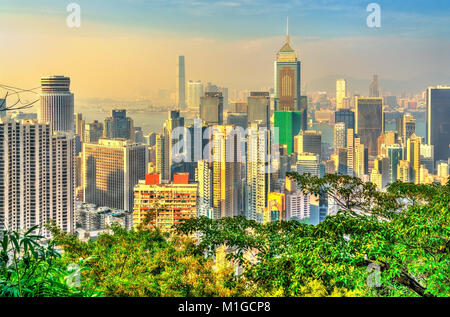 Skyline de Hong Kong depuis Victoria Peak Banque D'Images