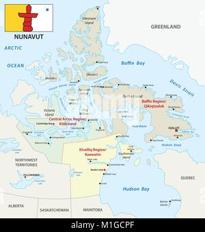 Administratif et politique du Nunavut carte vectorielle avec drapeau Illustration de Vecteur