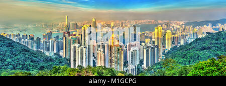 Skyline de Hong Kong depuis Victoria Peak Banque D'Images