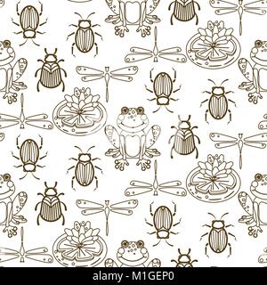 Style ligne élégant insecte vecteur seamless pattern. Illustration de Vecteur