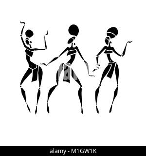 Silhouette de femme. Afro-american woman isolated on white. Femme dansant dans un style ethnique. Vector Illustration. Illustration de Vecteur