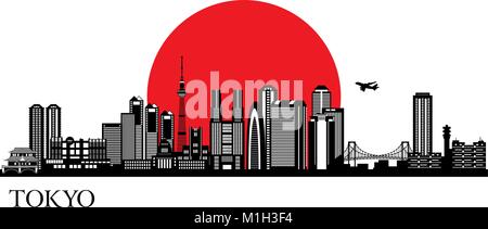 Silhouette de la ville de Tokyo. Vector illustration skyline Illustration de Vecteur