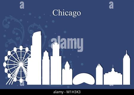 Chicago city skyline silhouette sur fond bleu, vector illustration Illustration de Vecteur