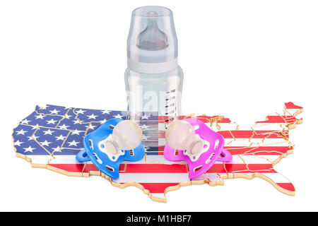 Taux de natalité et l'adoption aux États-Unis, rendu 3D concept isolé sur fond blanc Banque D'Images