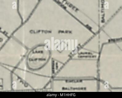 Vue détaillée de la carte du quartier BelAir de Baltimore, Maryland montrant Clifton Park et Laurel Cimetière, 1916. () Banque D'Images