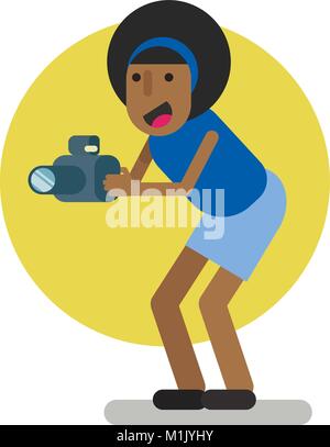 Afro girl créatif permanent photographe pleine longueur. Télévision illustration Illustration de Vecteur