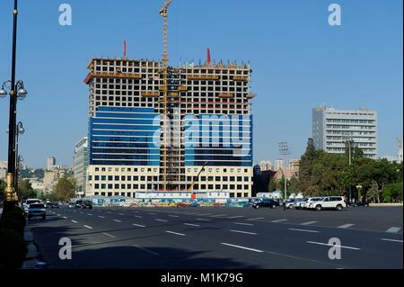 Baku, Azerbaïdjan 2010. L'hôtel Hilton en construction. Banque D'Images