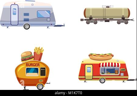 Icon Set remorque, cartoon style Illustration de Vecteur