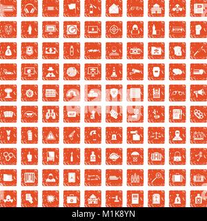 La criminalité 100 icons set grunge orange Illustration de Vecteur