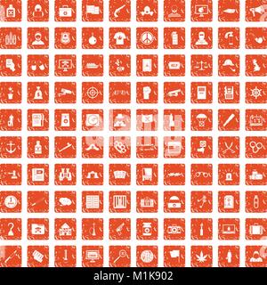 100 crime investigation icons set grunge orange Illustration de Vecteur