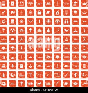 Eco 100 icons set grunge orange Illustration de Vecteur