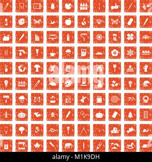 100 eco design icons set grunge orange Illustration de Vecteur