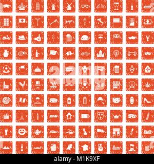 100 pays europe icons set grunge orange Illustration de Vecteur