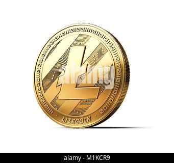 Golden Litecoin cryptocurrency LTC notion physique coin isolé sur fond blanc. Le rendu 3D Banque D'Images