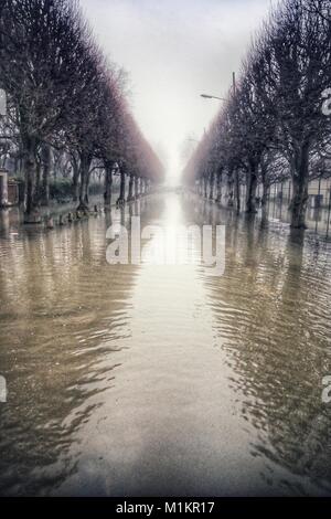 Sandrine Huet / Le Pictorium - La Seine inondation, Janvier 2018 - 27/01/2018 - France / Ile-de-France (région) / Soisy sur Seine - Village de Soisy sur Seine, Essonne. L'eau de la rivière est passé de 25 au 29 janvier 2018. De nombreuses maisons ont dû être évacués en raison de l'inondation.La Seine a atteint son plus haut point à la gare de Corbeil Essonne dans la nuit de dimanche 28 et lundi 29 janvier 2018, avec une crête de 4,56 m, un peu plus bas que la dernière inondation en juin 2016 Banque D'Images