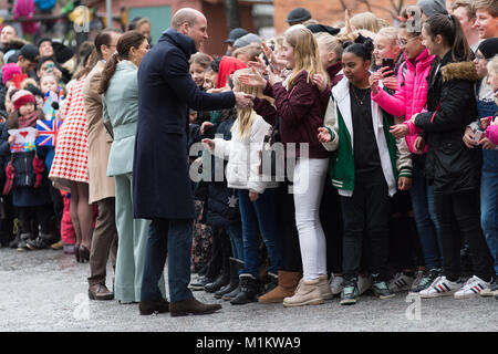 Stockholm, Suède, le 31 janvier, 2018. Le duc et la duchesse de Cambridge's Tour de Suède 30th-31th janvier,2018. À son Mattesusskolan - Matteus École./Alamy Live News Banque D'Images