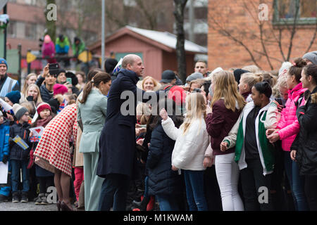 Stockholm, Suède, le 31 janvier, 2018. Le duc et la duchesse de Cambridge's Tour de Suède 30th-31th janvier,2018. À son Mattesusskolan - Matteus École./Alamy Live News Banque D'Images