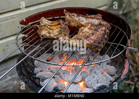 Les côtes levées sur le bbq Banque D'Images