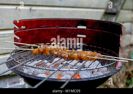 Brochette de poulet cuisson en brochettes au barbecue Banque D'Images