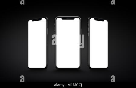 Smartphone iPhone X. multi screen immersive sur fond noir. Banque D'Images