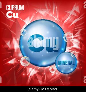 Cuprum Cu vecteur. Minéral pilule bleue Icône. Capsule de vitamine comprimé Icône. Substance pour la Beauté, cosmétique, Heath Annonces Promo Design. Complexe Minéral 3D avec formule chimique. Illustration Illustration de Vecteur