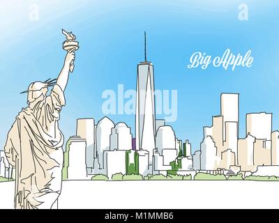 New York Big Apple Panorama Banner. Carte de Vœux pour la mise en page et Design de bannières. Croquis de Marketing Illustration de Vecteur