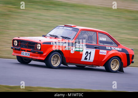 Ford Escort MkII avec chauffeur John Legg et co-pilote David Parsons au Motorsport News Rally Championship, Circuit de Snetterton, Norfolk, Royaume-Uni. Banque D'Images