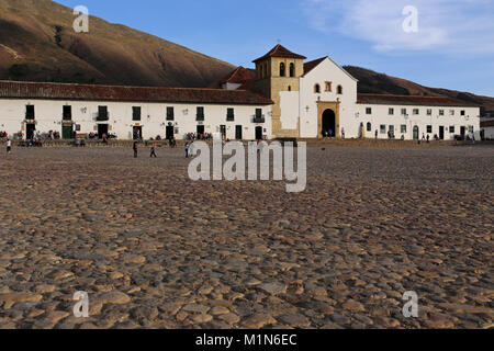 La place principale de Villa de Leyva, carré à Villa de Leyva, Colombie - Sept 2015 Banque D'Images