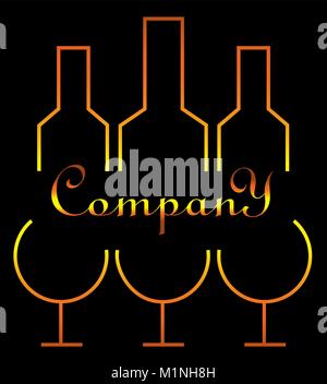 Logo minimaliste pour trois verres d'alcool et de bouteilles creative design Illustration de Vecteur