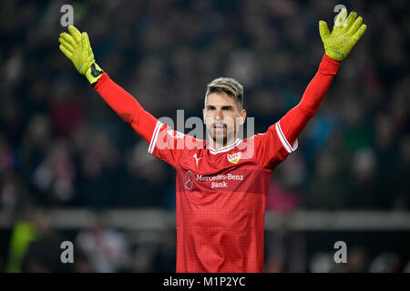 Gardien Ron-Robert Zieler gesticule,le VfB Stuttgart, Mercedes-Benz Arena,Stuttgart,Allemagne,Baden-Württemberg Banque D'Images