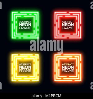 Neon light set carré. Rectangle brillant châssis techno collection. Night club 3d électrique bannière sur fond sombre. Vert rouge jaune orange abstract background de bougies. Vecteur de la technologie de l'illustration. Illustration de Vecteur