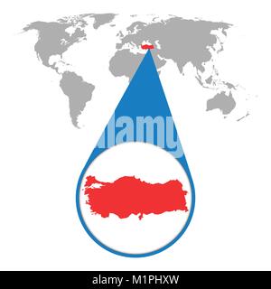 Carte du monde avec le zoom sur la Turquie. La carte dans la loupe. Vector illustration style de télévision Illustration de Vecteur