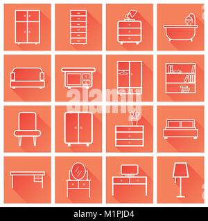 Icons Set de meubles. Télévision avec ombre portée de l'illustration vectorielle sur fond orange. L'icône universelle pour la conception web. Illustration de Vecteur