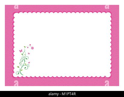 Bordure festonnée rose avec motif fleuri et fond blanc pour l'espace d'écriture Illustration de Vecteur