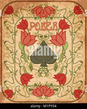 Casino Poker spades card dans un style art nouveau, vector illustration Illustration de Vecteur