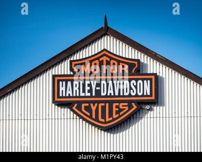 Harley Davidson Sign - signe sur une Harley Davidson de la UK Banque D'Images