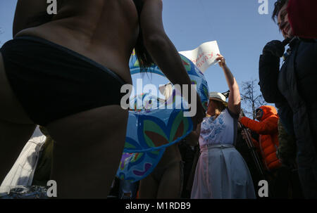 Kiev, Kiev, Ukraine. 1 février 2018Les partisans de Mikhaïl Saakashvilli protestsnear le bâtiment de l'Administration présidentielle extrêmement coûteux pour les vacances du président ukrainien, Kiev, Ukraine, le 1er février 2018. Le président Petro Poroshenko avec ses amis et sa famille a un secret sept jours de vacances sur une île privée aux Maldives pour environ 500 000 $, d'enquête de l'Ukraine TV show rapportés. Credit : ZUMA Press, Inc./Alamy Live News Banque D'Images