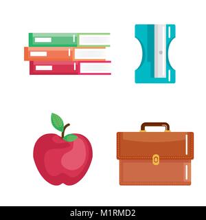 Les fournitures scolaires set icons Illustration de Vecteur