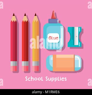 Les fournitures scolaires set icons Illustration de Vecteur