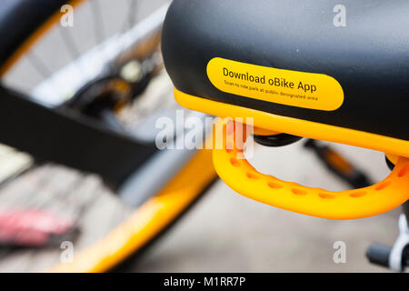 Londres, Angleterre. Vue détaillée de selle Obike après le service du lancement à Londres. Banque D'Images