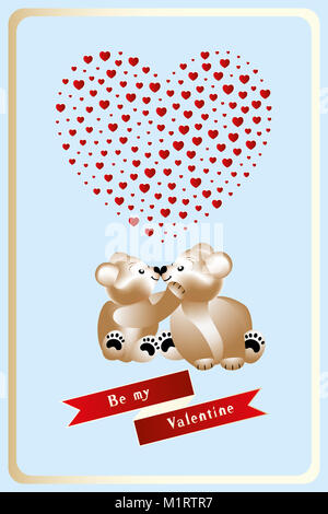 Illustration pour la Saint-Valentin avec deux longues caresses dans l'amour, cœur des cœurs à l'intérieur et la bannière avec les mots, être mon Valentin Banque D'Images